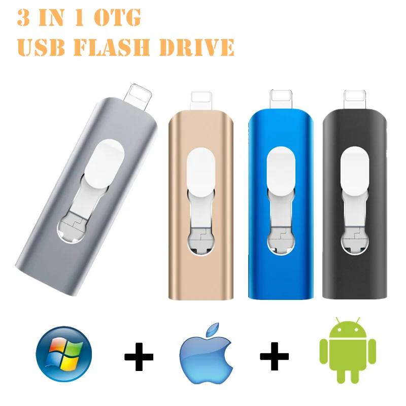 

Pendrive for iphone12/11/X/9/8/7/6/5S USB3.0 16GB 32GB 64GB 3 in 1 OTG USB Flash Drive for lightning/micro usb/computer 128GB