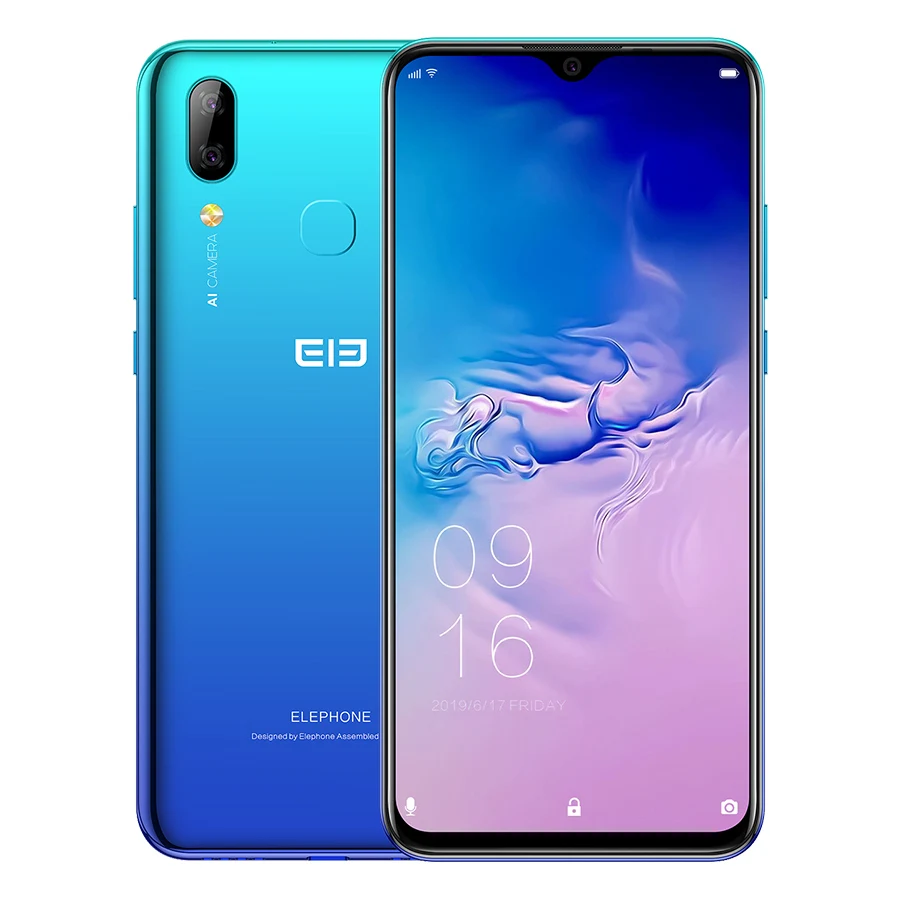 Смартфон Elephone A6 MAX 4G 6 53 дюймов 4 ГБ 64 MT6762V 3400 мАч Android 9 0 20 МП отпечаток пальца OTG NFC