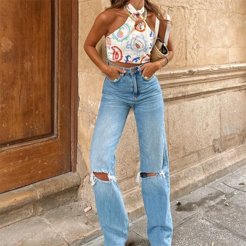 

MESTTRAF Женская мода Y2K сексуальный с бантом укороченный топ с принтом пейсли винтажный с открытой спиной эластичная широкая женская уличная одежда