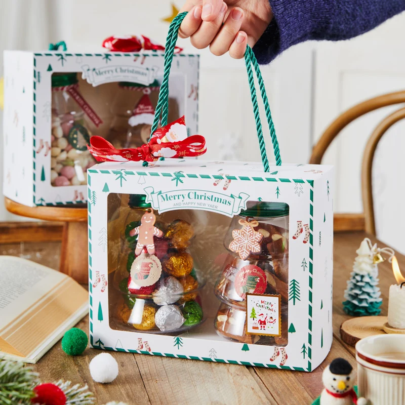LBSISI Life 5 штук Рождественские подарочные коробки с прозрачными баночками для сладостей, шоколада и закусок на ручках для упаковки подарков на Рождество и Новый год. Подарочные принадлежности для вечеринок и декорации.