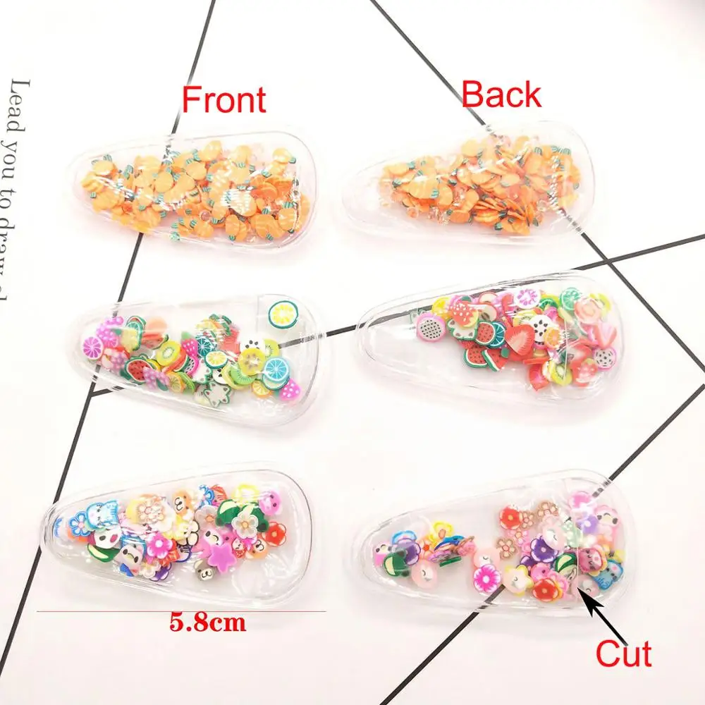 

50PCS 5.8cm Sweet fruit filled PVC snap clips covers for 5.0cm Hairpin flower cover carrots animal for DIY kids hair accessories