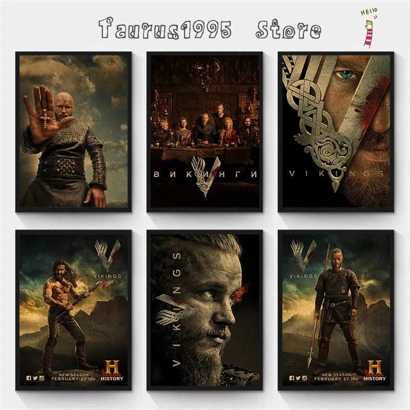 

Vintage Poster Vikings Travis Fimmel Classic TV series retro kraft living room home decoration painting