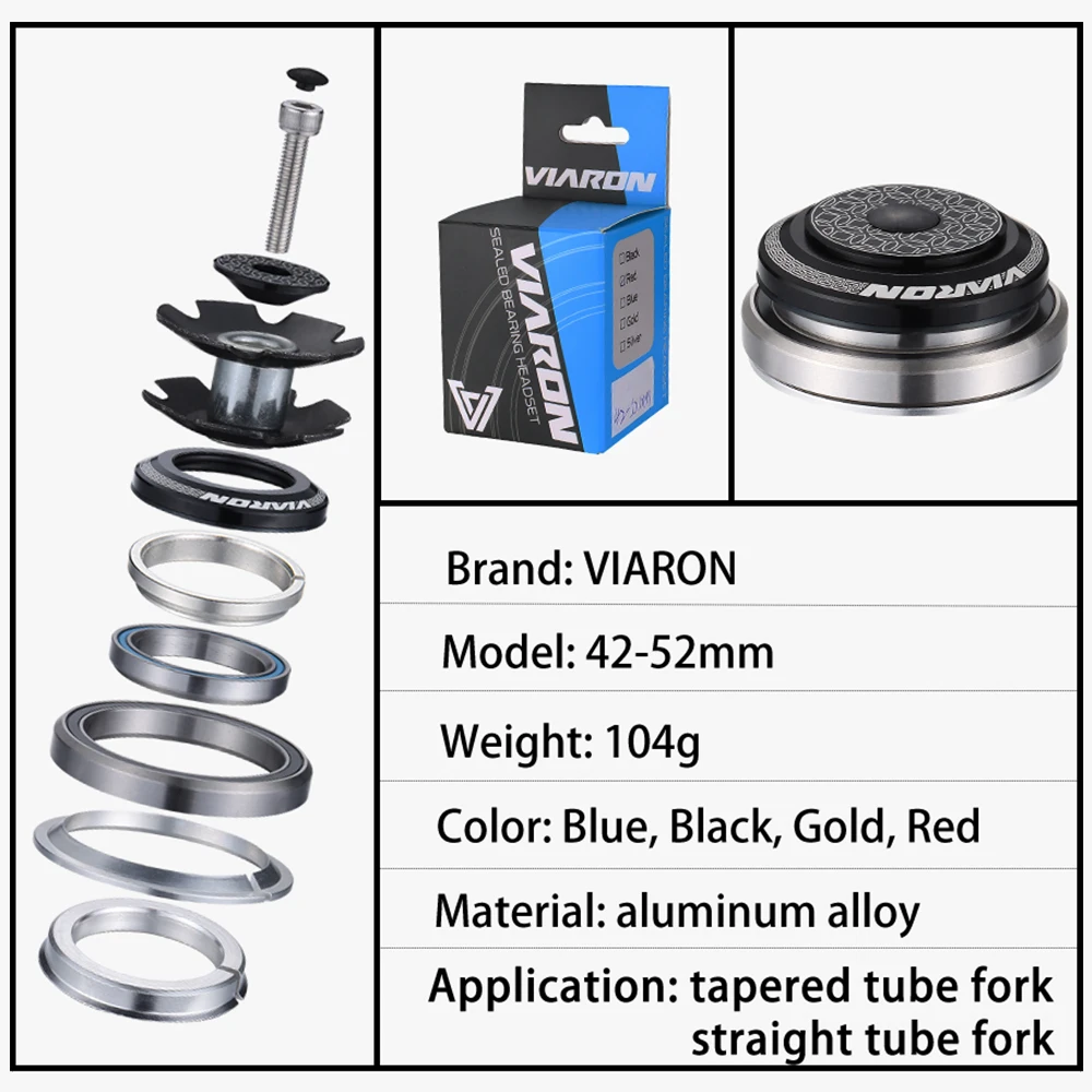 VIARON велосипедная гарнитура 42 мм 52 CNC 1 1/8 &quot-1 1/2&quot MTB подшипник прямая коническая