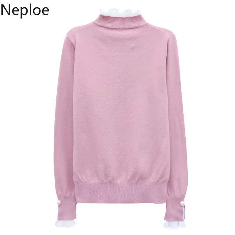 Neploe дизайнерский шерстяной свитер с ушками высоким воротником кружевами в стиле