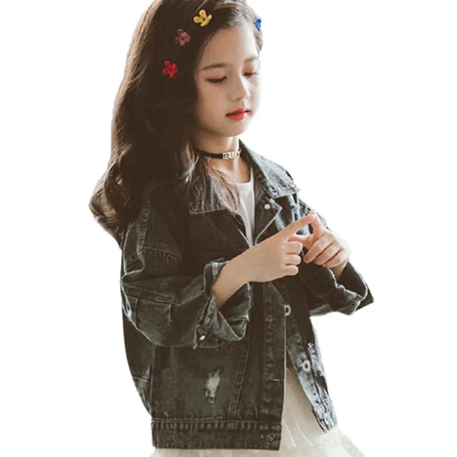 Джинсовая куртка с цветочной вышивкой для девочек 6 14 лет|Куртки и пальто| |
