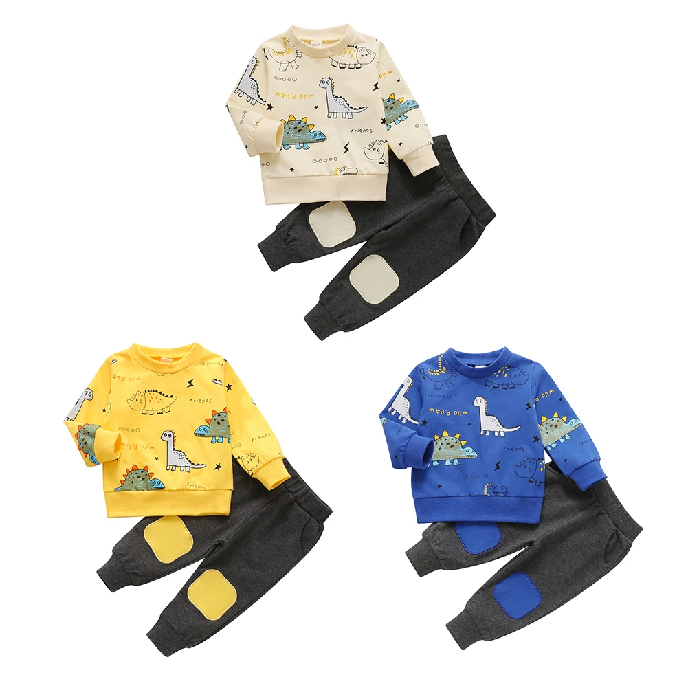 

Bobora Spring Baby Boys Clothing Set Kids Cute Cartoon Dinosaur Pattern Tops + Trousers 2 Pieces Instagramable Set 0-4Y