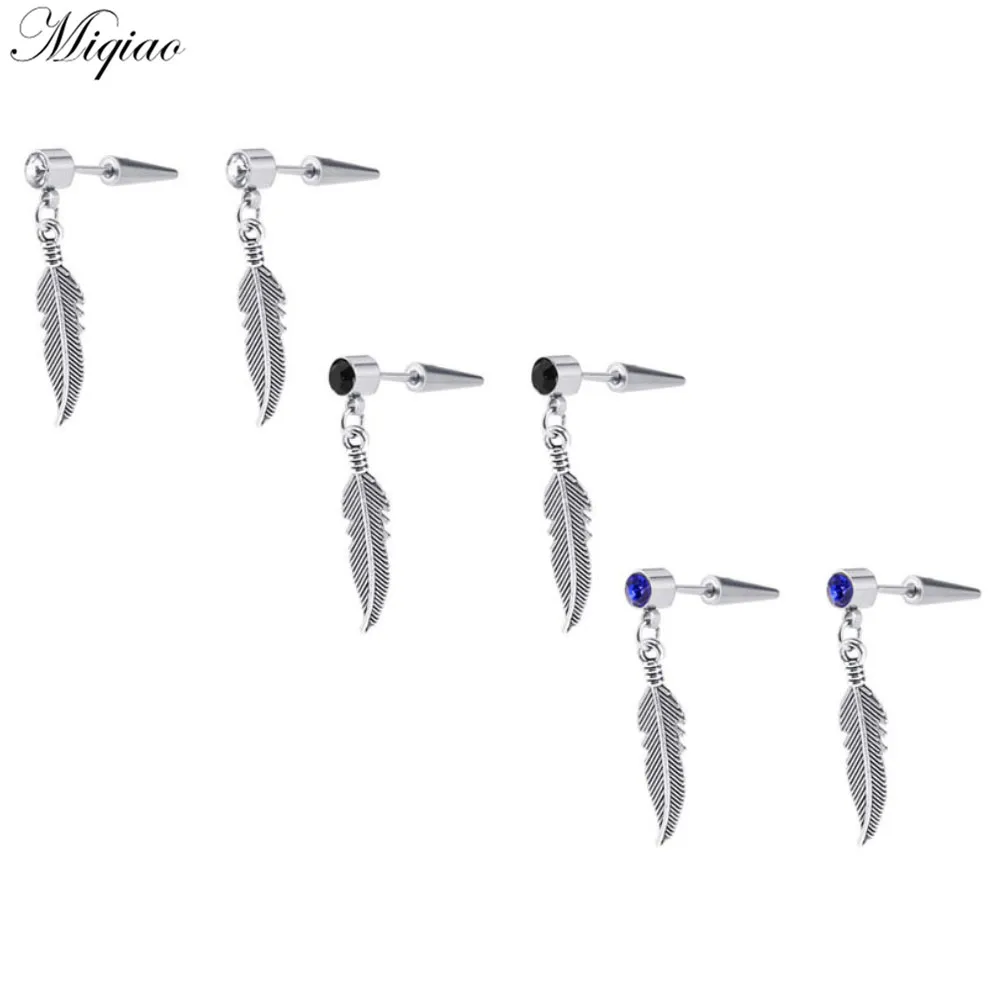 

Miqiao 2pcs Fashionable Simple Feather Pendant Pointed Tail with Rhinestone Earrings Exquisite Body Piercing Jewelry