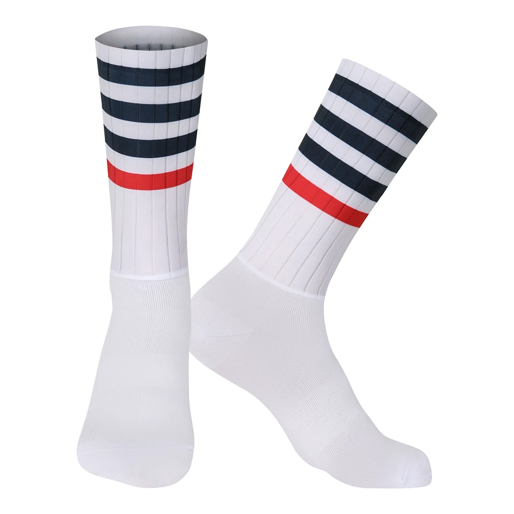 YKYWBIKE Anti Slip Silicone Aero Socks Whiteline Cycling Socks Men Bicycle Sport Running Bike Socks