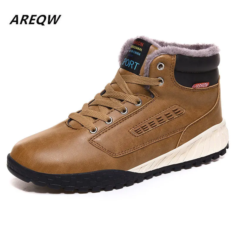 Зимние ботинки мужские 2019 Брендовые теплые базовые с круглым носком на шнуровке