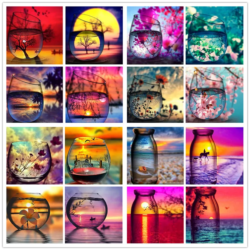 5D алмазная живопись Полный Круглый стакан пейзаж вышивка стразы картины