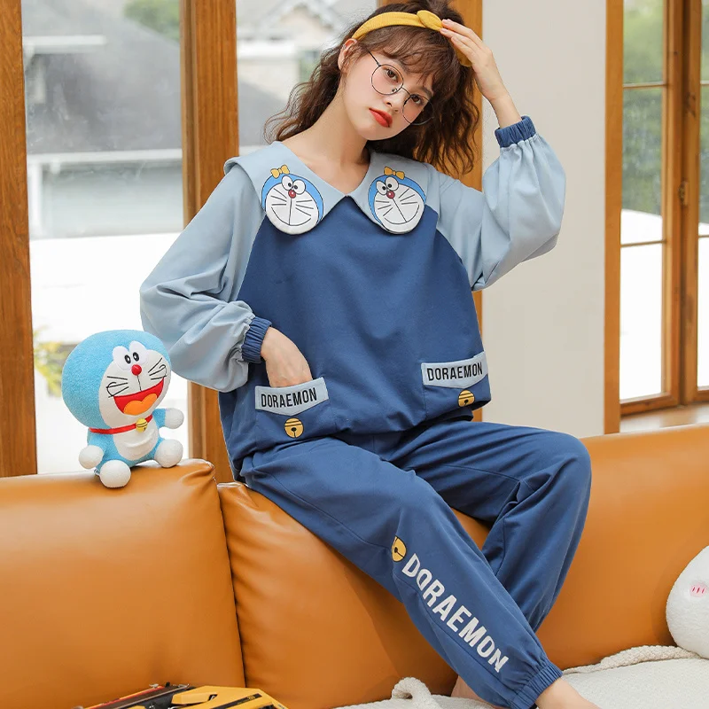

2021 Pajamas Women's Spring And Autumn Knitted Cotton Long Sleeve Suit Can Be Worn Out Of The Students' Two-piece Home Suit