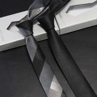men luxury 5cm skinny high quality jacquard woven black grid formal tie 100 natural silk mens slim necktie wedding party gift