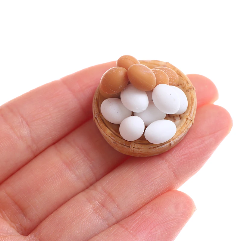 

New 1Set1:12 Scale Dollhouse Miniature Accessories Kitchen Food Mini Egg With Egg Baskets For Doll House Cooking Game Food