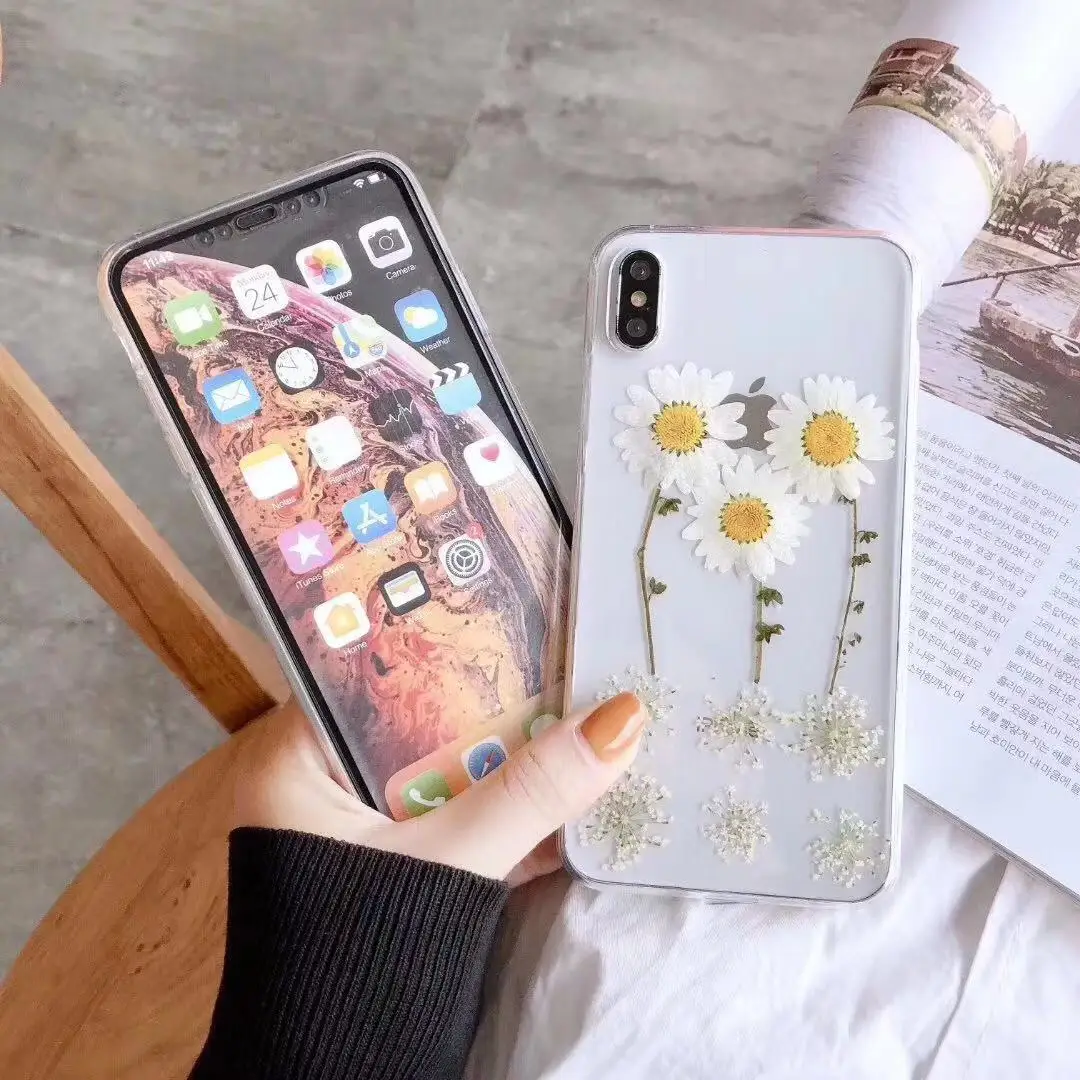 Натуральные высушенные цветы ручной работы Телефон чехол для iPhone 6 6S 7 8 plus Золотая
