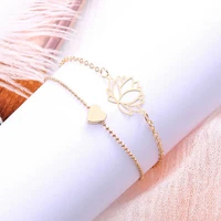 fashion 2pcsset lotus flower bracelet thin design women love adjustable hand simple gold silver color bracelet