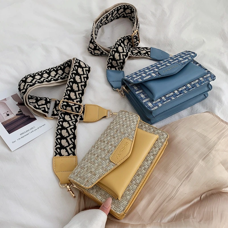 

High-Grade Feeling Small Bag Female 2020 Autumn And Winter New Fashion Broad-Band Cross-Body Bag Foreign Gas Square Bags Tide