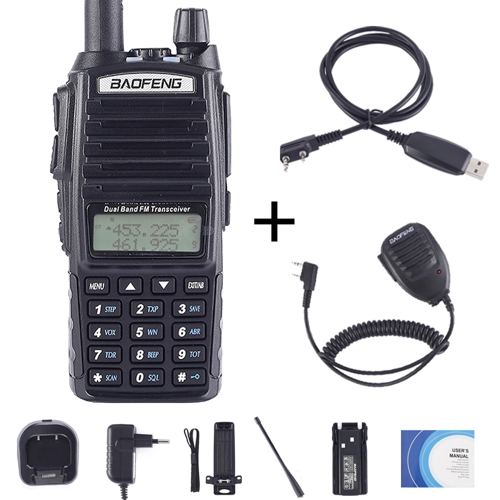 BaoFeng UV-82 рация Двухдиапазонная 136-174/400-520 МГц FM Ham двухстороннее радио УКВ УВЧ, охотничий трансивер, рация UV82 - Цвет: UV82-Cable-Mic