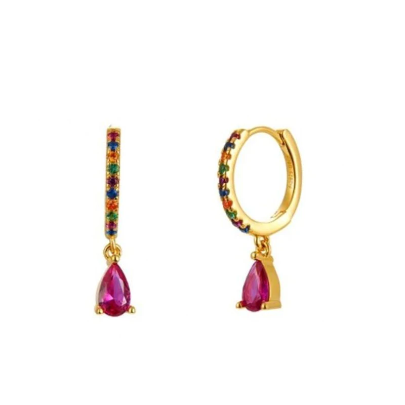 

925 Sterling Silver Huggie Hoop Earrings for women Rainbow Black Crystal Zircon Water Drop Hanging Prevent Allergy Earrings