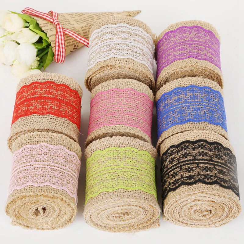 

2m Colorful Lace Linen Roll DIY Lace Ribbon Handmade Crafts Gift Packaging Wedding Birthday Decoration Party Supplies