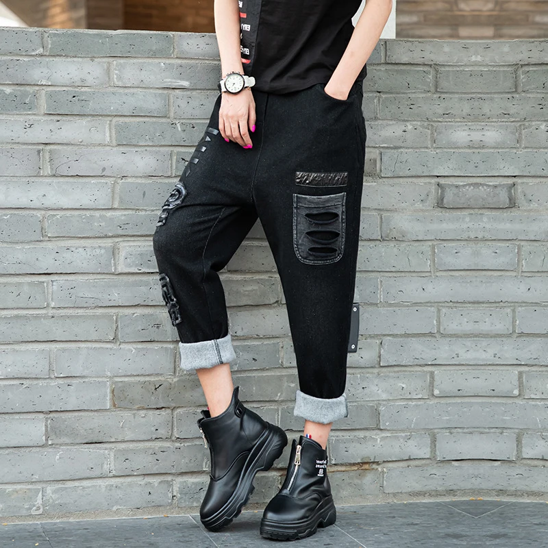 Женские винтажные джинсовые брюки Harajuku в готическом стиле|Прямые джинсы| |