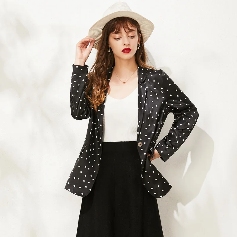 Новинка 100% женский костюм из шелка тутового шелкопряда в горошек блейзеры