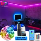Цветная RGB Светодиодная лента, музыка + Приложение + пульт дистанционного управления, Рождественские огни, 5050 меняющих цвет Веревка огни для спальни дома Вечерние