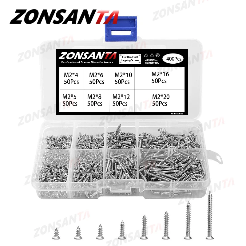 ZONSANTA 400 шт. M2 крест с плоской головкой саморез ассортимент винтов комплект дерева