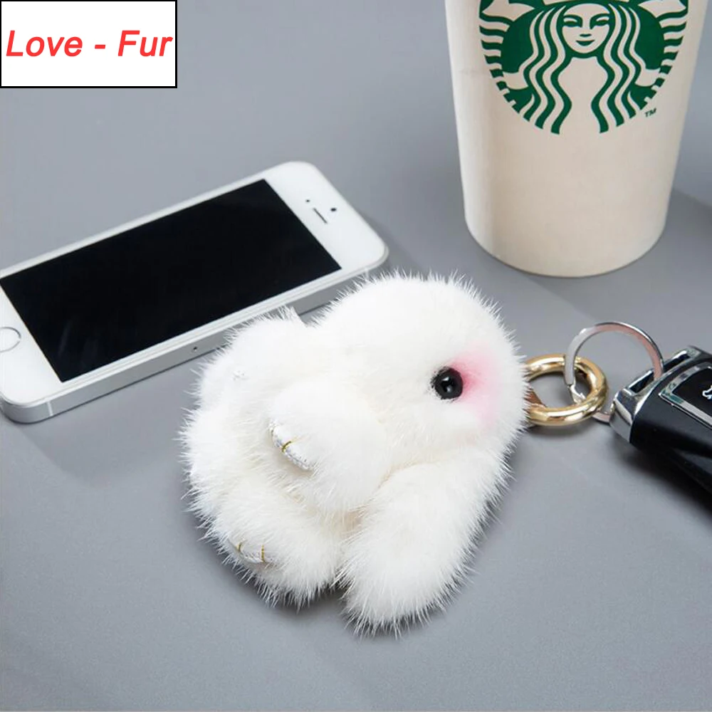 2020 New Luxurious 8cm Cute Fluffy Bunny Mink Fur Keychain Real Genuine Key Chains Bag Toys Doll Lovely Keyring Pendant | Украшения и
