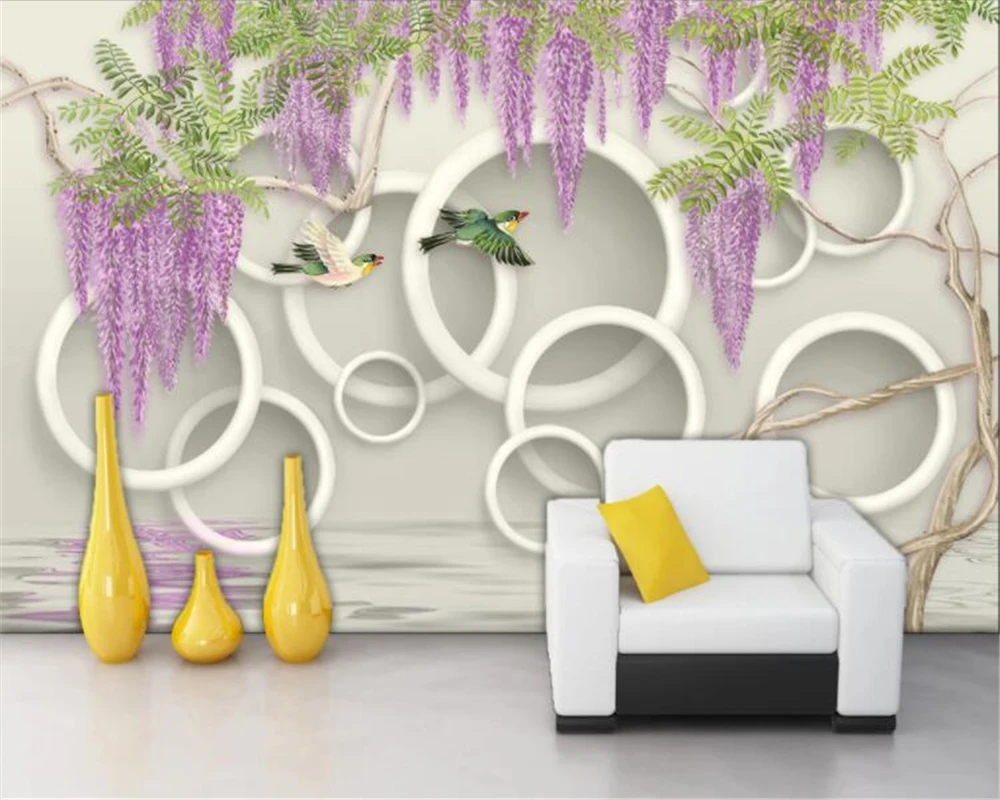 

beibehang Custom wallpaper mural 3D stereo pastoral flower fashion beautiful romantic purple dream flower vine TV background