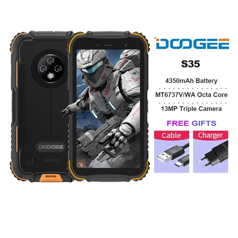 

DOOGEE S35 5.0" Android 10 Smartphone 2GB+ 16GB MT6737V/WA Octa core 4350mAh IP68 13MP Triple Rear Camera Rugged Mobile Phone