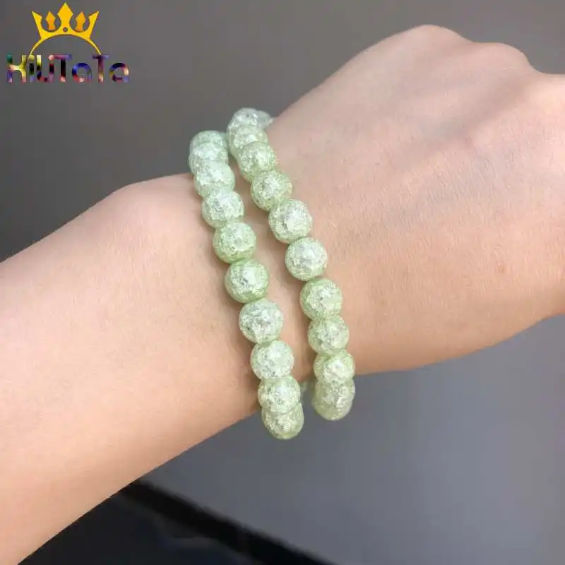 Лимон зеленый снег треснутый Кристалл бусы из стекла и камней круглые свободные