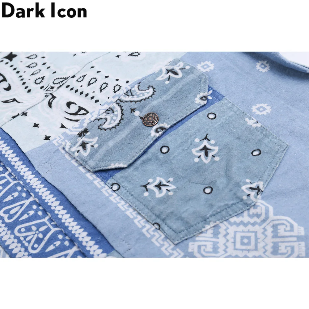 

Dark Icon Bandana Patchwork Durable Wearing Jackets Men Women Turn-down Collar Men's Jackets