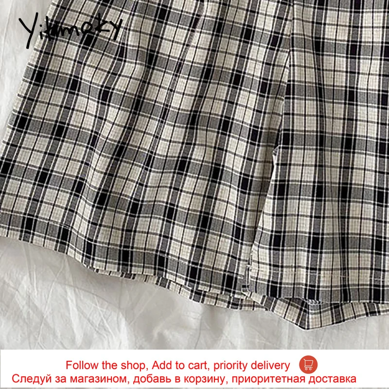

Yitimoky Plaid Pants Women High Waist Solid White Knee Length Wide Leg Pants Loose Casual Fashion Summer 2021 New Korean Style