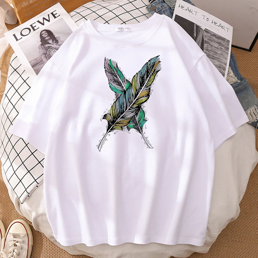 

Fashion Feather Printing Man Tshirts Fashion Breathable T-Shirt Creativity Vintage T Shirts Street Oversized Male Tee Shirt