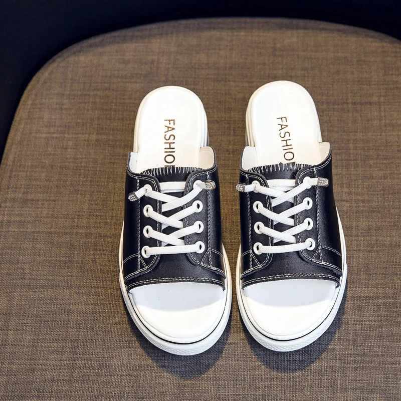 

2021 Sandals For Women Slippers Womens Leather Half-Drag Open-Toed Outdoor Summer Slipper Women Platform Sandals Casual Indoor