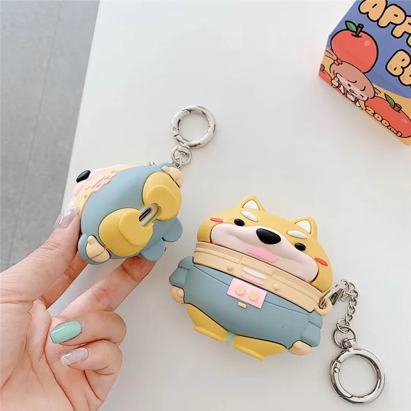 

For Apple AirPods Pro 3D Cute Cartoon Space Firewood Dog Case Wireless Earphone Case for Airpods 2 Headphone Cover with Keychain