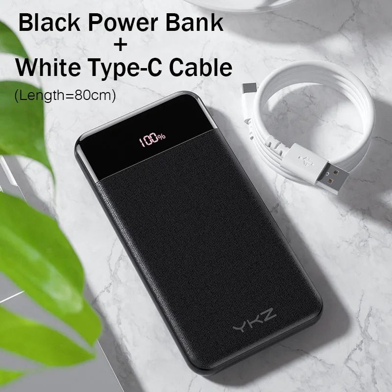 YKZ QC 3,0 внешний аккумулятор 10000 мАч светодиодный портативный аккумулятор PD Быстрая зарядка 12 В внешний аккумулятор для iPhone Xiaomi Mi с USB - Цвет: Black with Cable