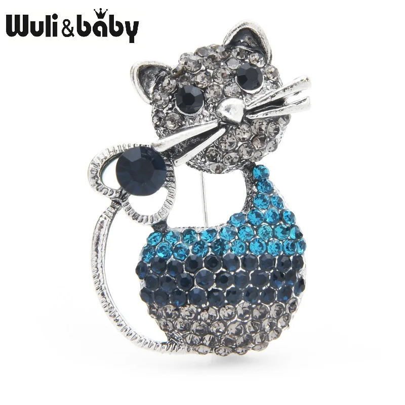 Wuli & baby полный горный хрусталь броши для кошек женская сплав милый кот животное