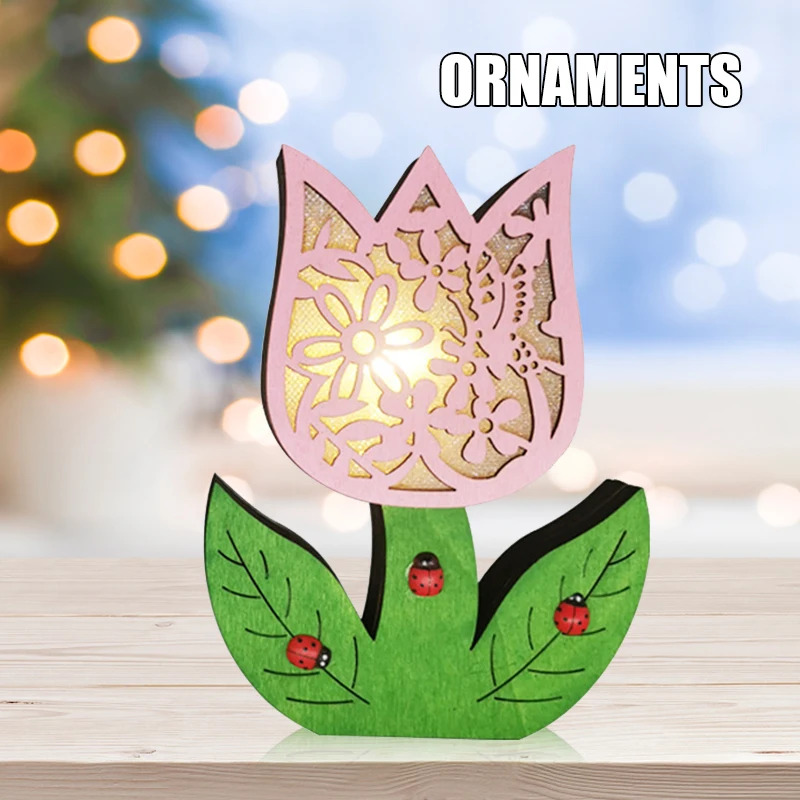 

Wooden Flower Ornament Glowing LED Night Light Creative Desktop Decoration for Home Living Room Bedroom PLYED889