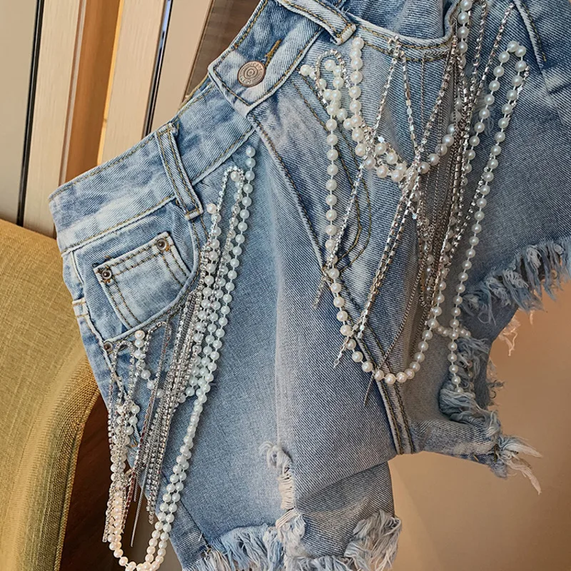LANMREM синий Высокая Талия окантовкой тяжелый жемчужные стразы кисточкой женщина
