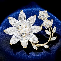 elegant flower brooches for women gifts shining white cubic zirconia brooch pin female coat corsage 2022 trendy badge jewelry