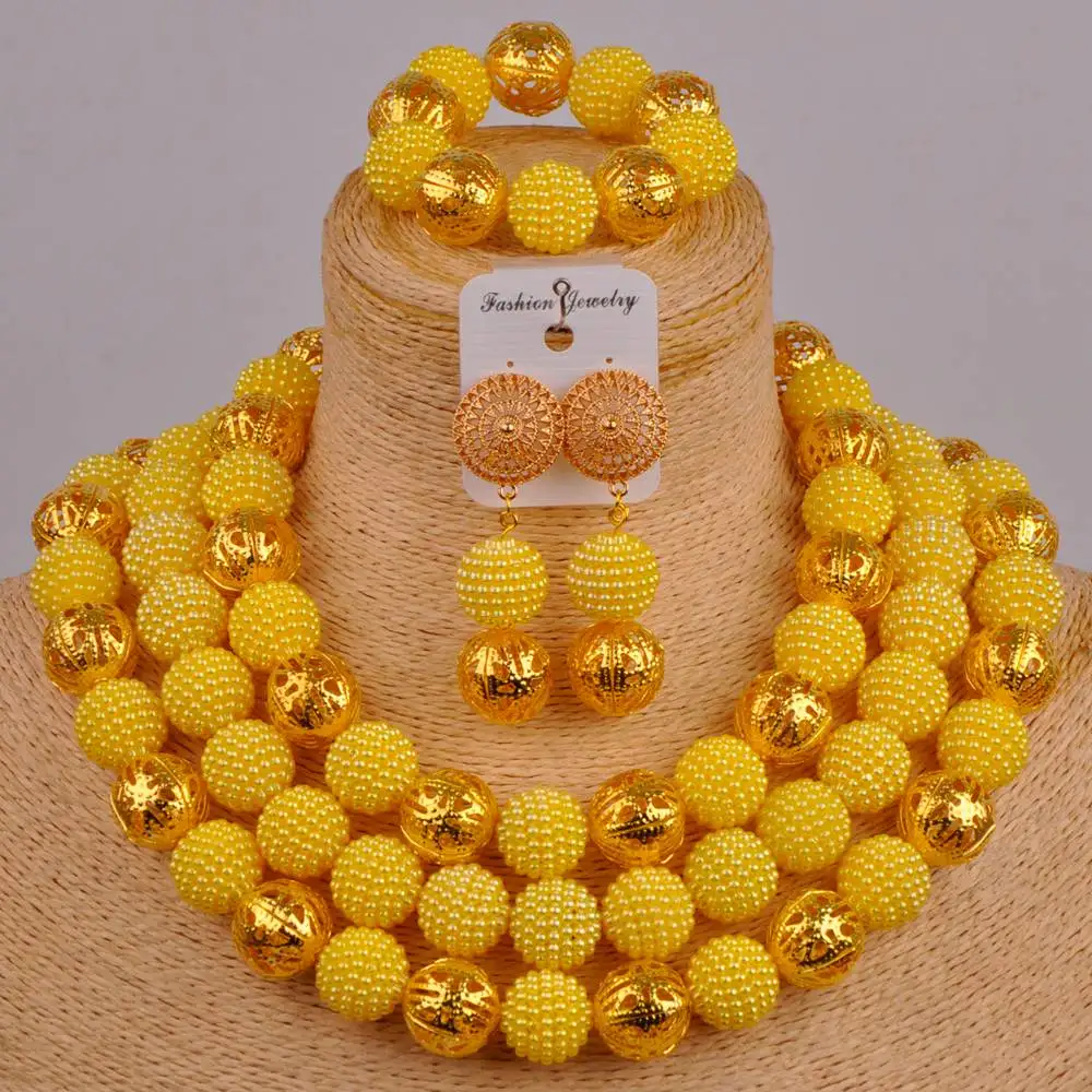 

fashion yellow african beads jewelry set costume necklace african set women nigerian traditional wedding set ZZ25