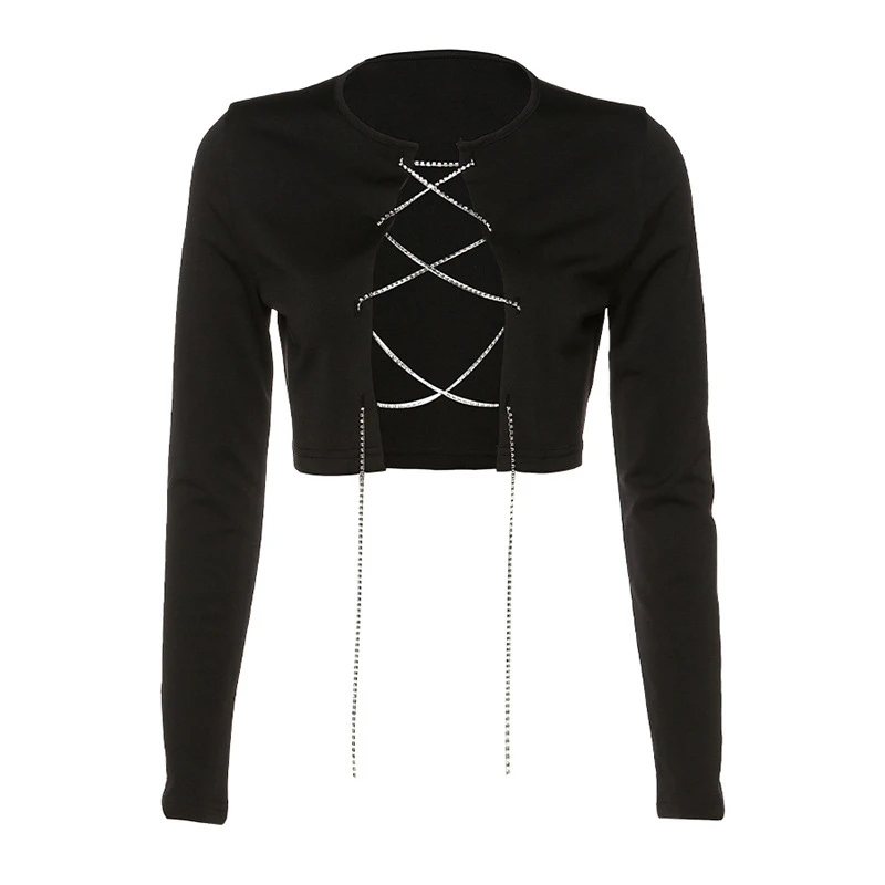 Сексуальные Клубные трикотажные укороченные топы с вырезами и металлической