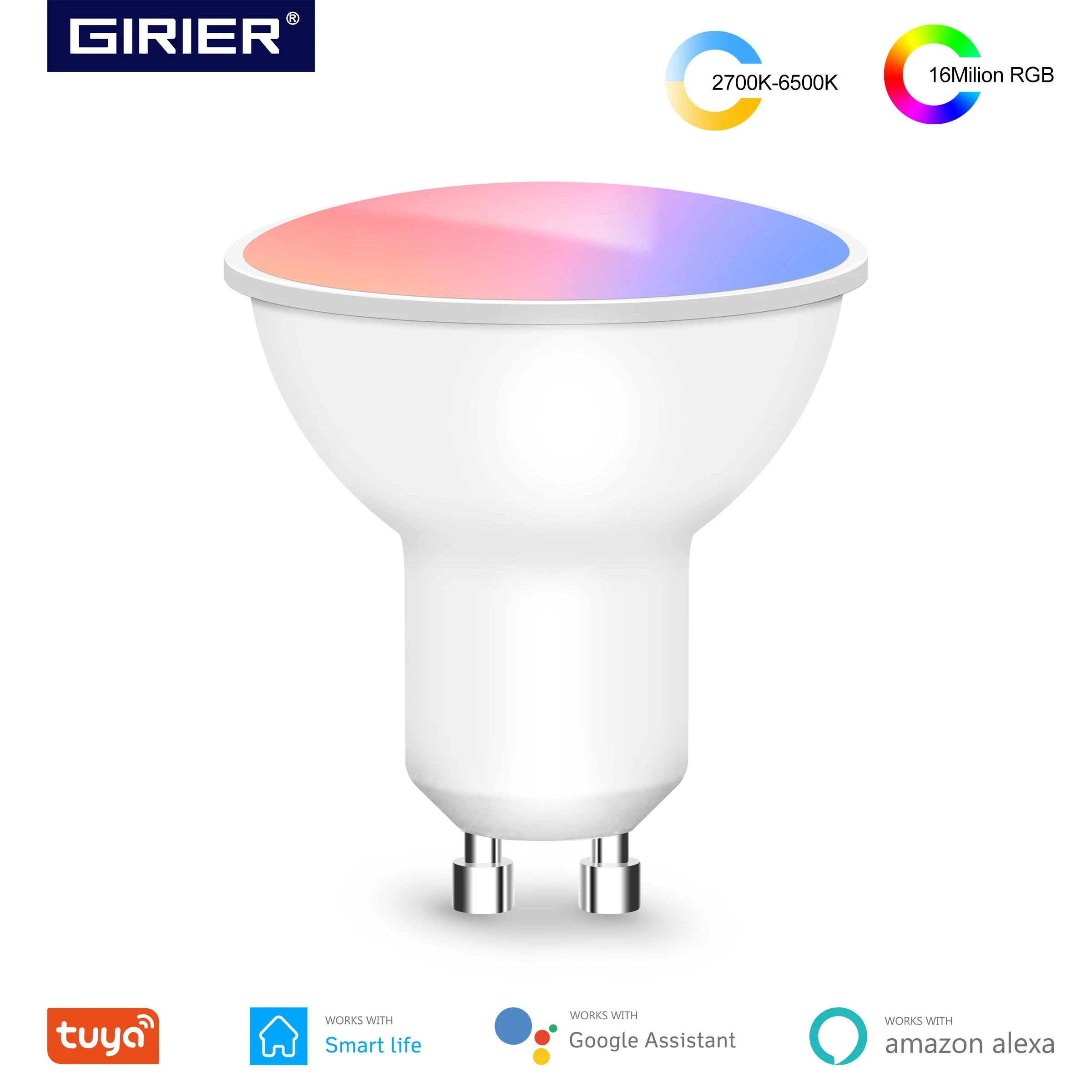

GU10 Tuya Wifi Smart LED Bulb, App Voice Remote Control Dimmable RGB Light Bulb 4W Timing Function, Works with Alexa Google Home