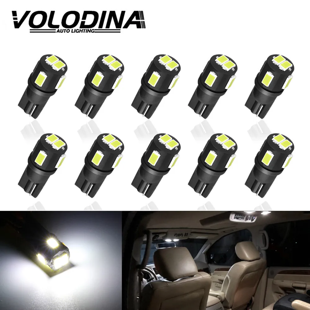 Volodine 10 шт. T10 Светодиодная лампа W5W 6 5630 чип 194 168 Автомобильная Внутренняя