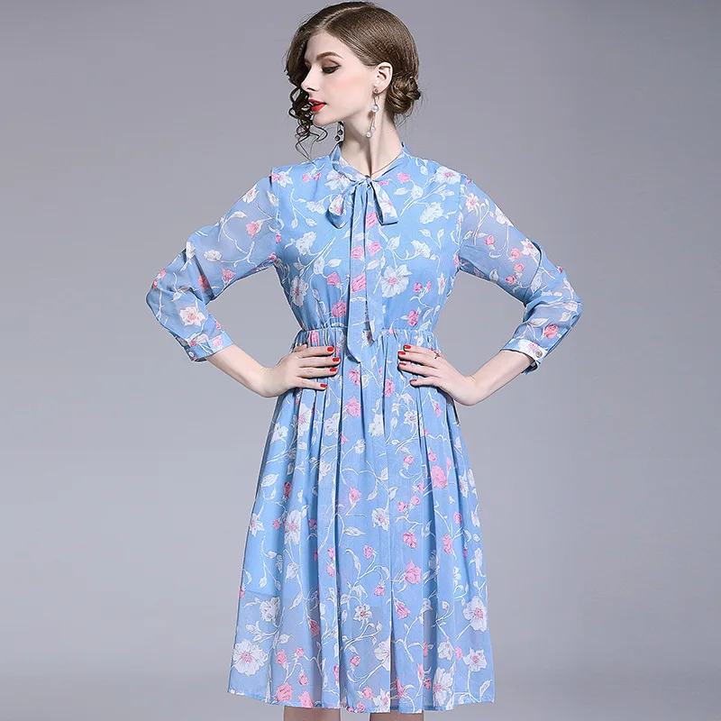 

Dress women 2021 spring and summer new style temperament age reduction sweet print lady Pleated Chiffon Dress