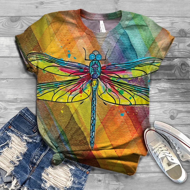 

New summer 20213D ladies T-shirt cute animal butterfly print pattern