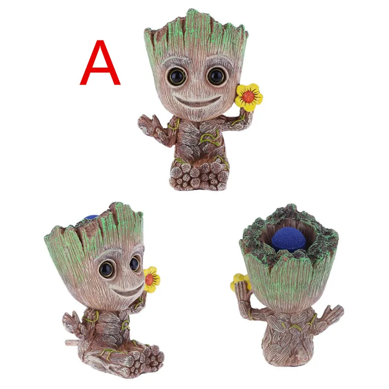 Cartoon Aquarium Plant Stump Decoration Baby Groot Figurine Garden Home Ornament with Air Stone Fish Tank Bubble Lanscaping |