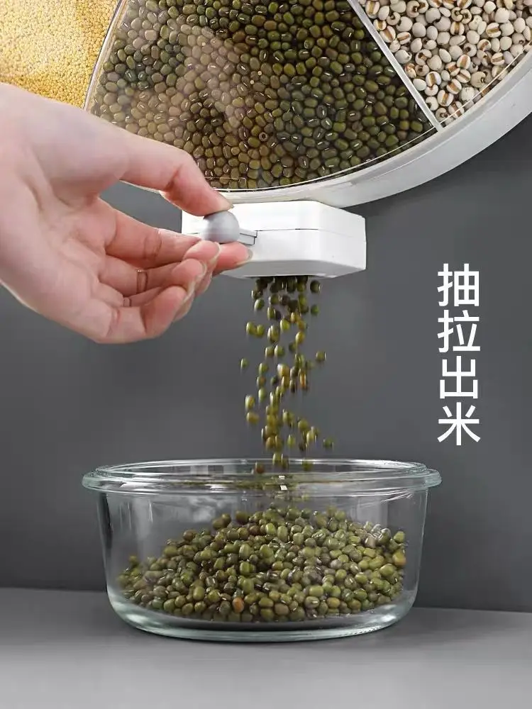 

Wall-Mounted Automatic Grain Storage Box Dispenser Creative Rotatable Sealed Tank Kitchen Bean Rice Storage Tank Storage Cans