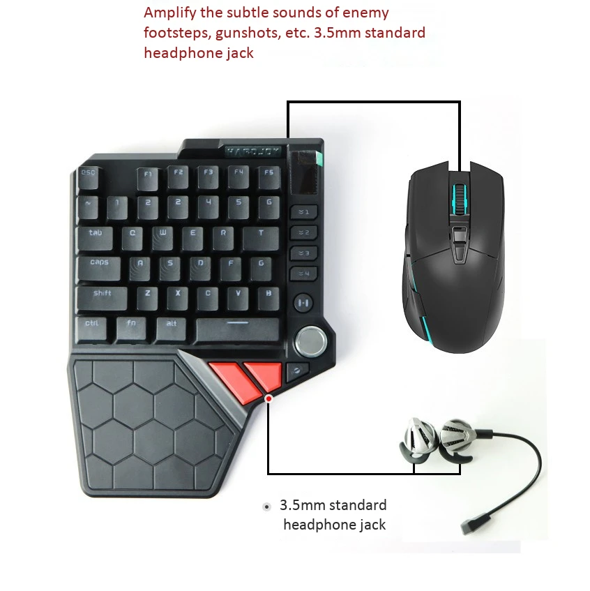 

Wired 35 Keys One-Handed Keyboard PUBG Converter Adapter with Mouse Combo 3.5mm Headphone Dock For Android IOS PS4